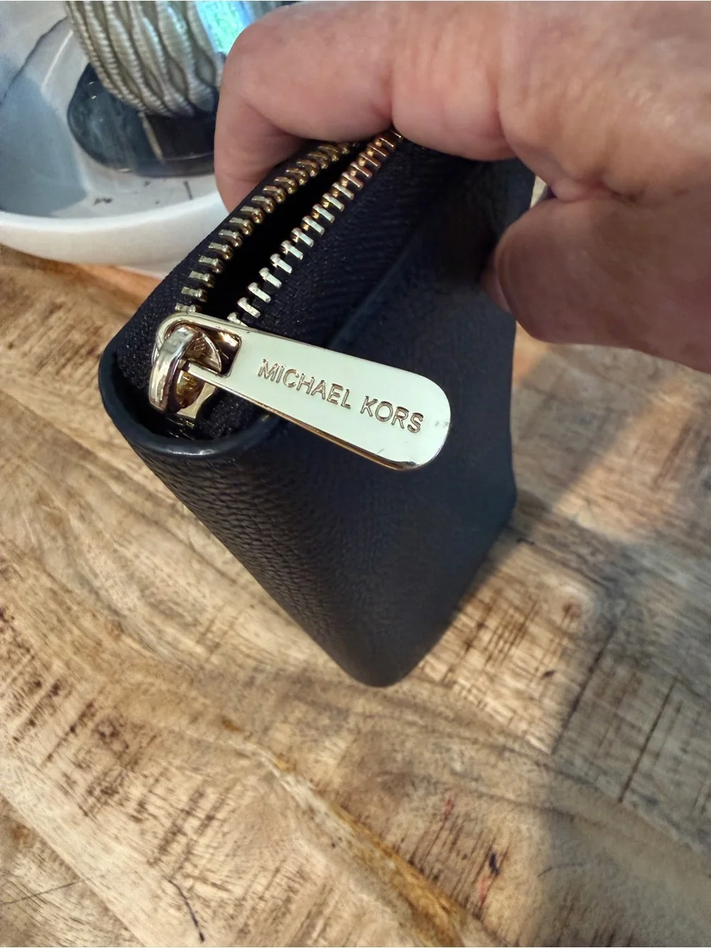 Michael Kors Black Pebbled Leather Wallet with Gold Plaque